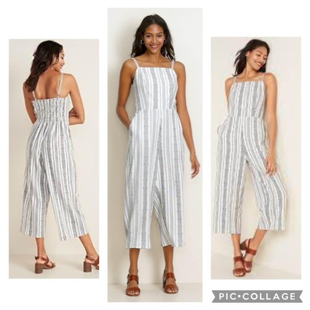 Old Navy Linen Blend Geometric Stripe Cami Wide Leg Cropped Jumpsuit size Medium